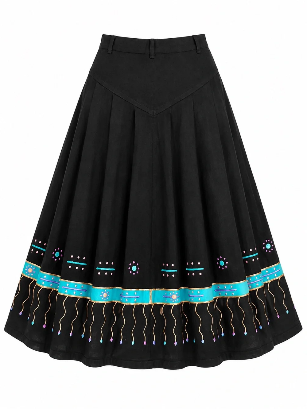 Vintage Sundance Black Southwestern Embroidered Midi Skirt XS/S Made in USA Boho